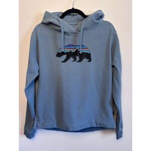 Patagonia Womens Uprisal Hoodie Blue Fitz Roy Bear Graphic Sweatshirt M Gorpcore